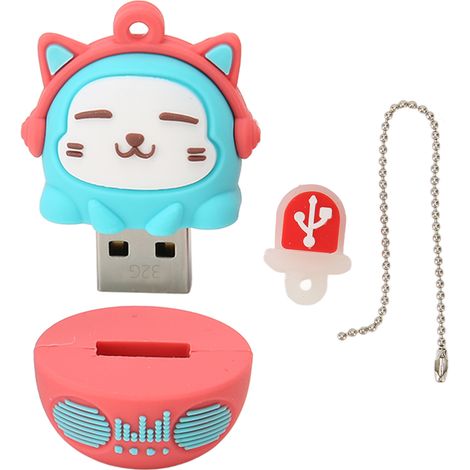 32 Gb Pvc Usb 2.0-flash-laufwerk Mit Blau-rotem Katzenmuster, Plug & Play, Stoßfest, Für Laptop Und Handy.