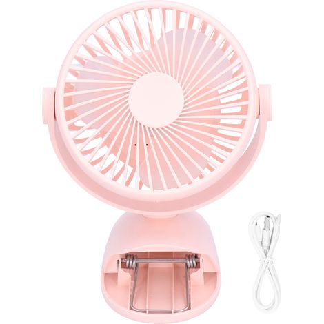 Wiederaufladbarer Usb-tischventilator Mit 3 Flügeln, Mini-clip, Starkem Wind, 4 Geschwindigkeitsstufen, Pinkfarbenem Kühler.