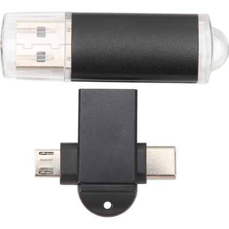 Schwarzer, Tragbarer, Kompakter 64-gb-usb-stick Mit Usb-c- Und Micro-usb-adaptern, Kompatibel Mit Windows 98 Und Os X 9