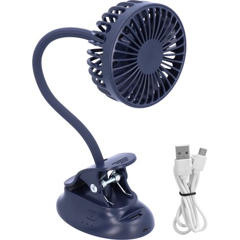 Kleiner, Dunkelblauer, Gebogener Usb-ventilator Mit Verstellbarem Clip Für Zuhause, Studentenwohnheim, Schule Und Draußen