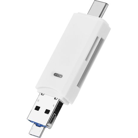 3-in-1 Otg Usb-c + Micro-usb + Usb-speicherkartenleser Für Kleine Speicherkarten, Weiß