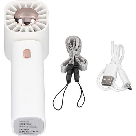 Weißer, Wiederaufladbarer Tragbarer Ventilator (5v 1a, Typ C) Mit Aufhängehaken, Usb-kühlung Für Den Innen- Und Außenbereich.