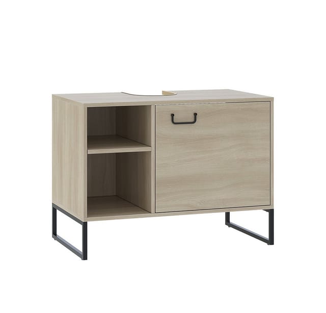 Waschbeckenunterschrank Vionna, Eiche/Schwarz, 80 x 60 cm mit 2 offenen Fächern, Vicco