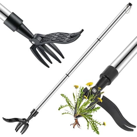 Unkrautstecher, Manuelles Unkrautwerkzeug, Unkrautstecher Mit Langem Griff Und 4 Krallen, Unkrautzieher Aus Edelstahl Für Rasen Und Garten