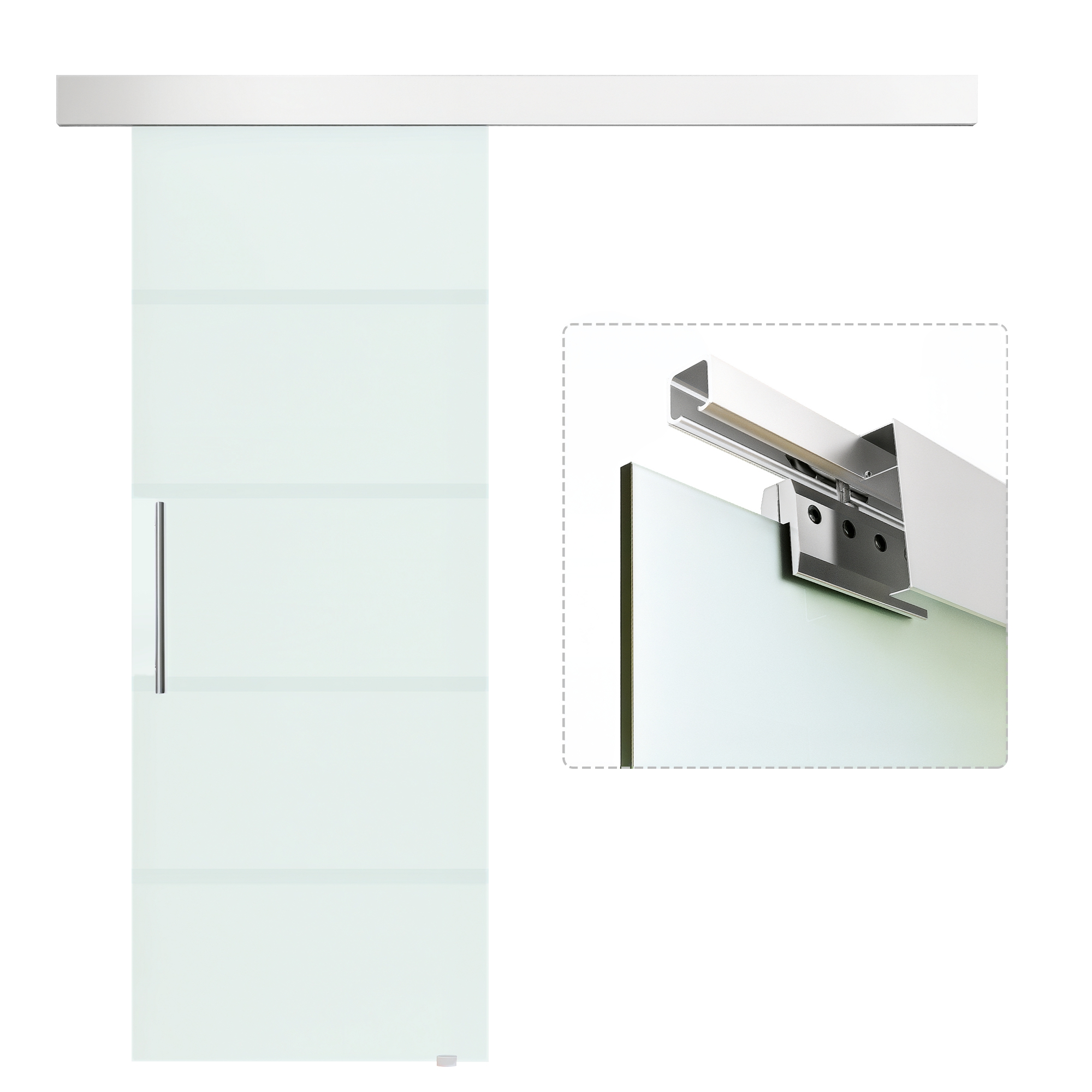 Schiebetür Aus Mattiertem Und Satiniertem Glas Mit Schiene Und Griff Für Bad/küche, 210 Cm