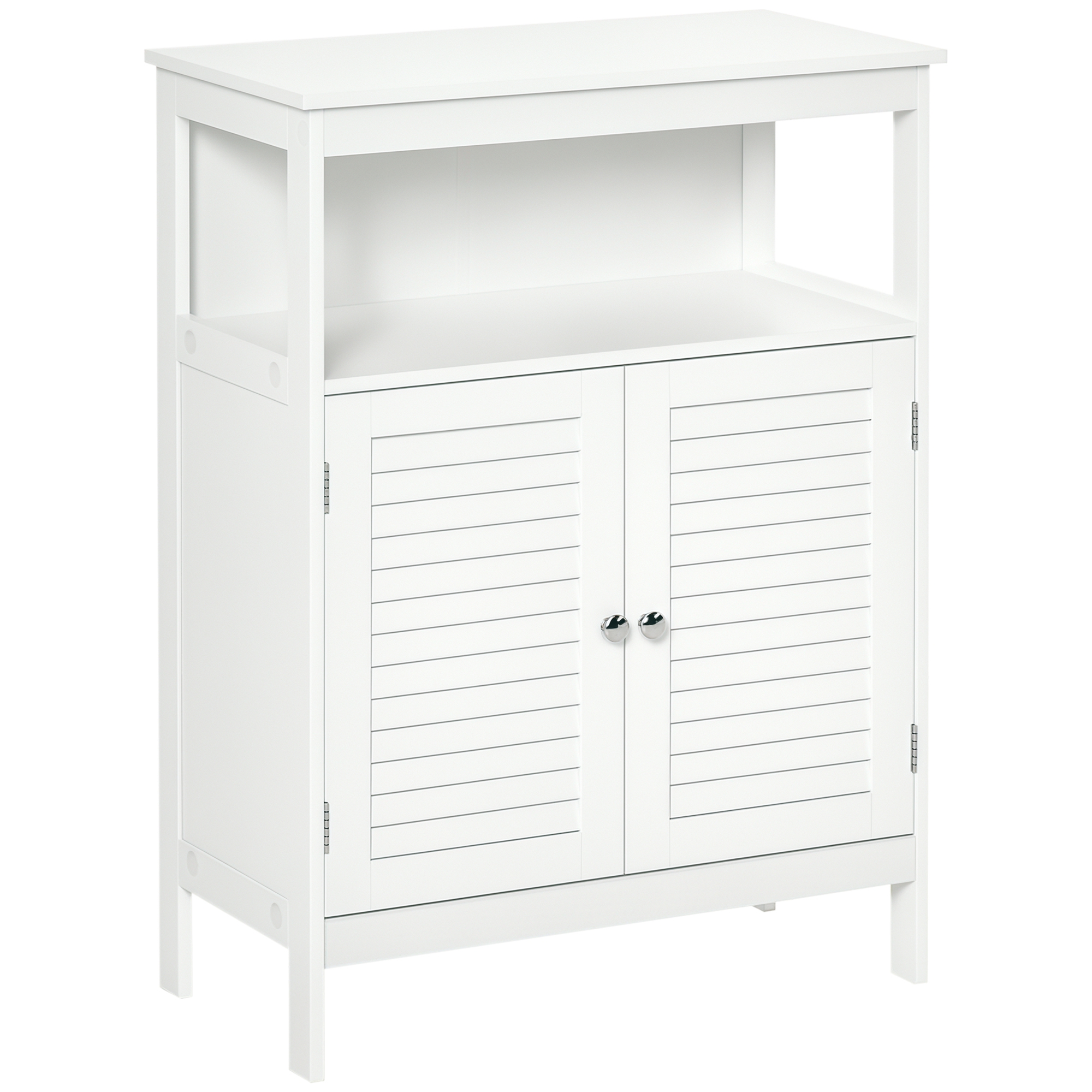 Zusätzlicher Badezimmerschrank, Badezimmerschrank Mit 2 Lamellentüren, Offenem Fach, Viel Stauraum, Modernes Design, 60 X 30 X 81,6 Cm, Weiß