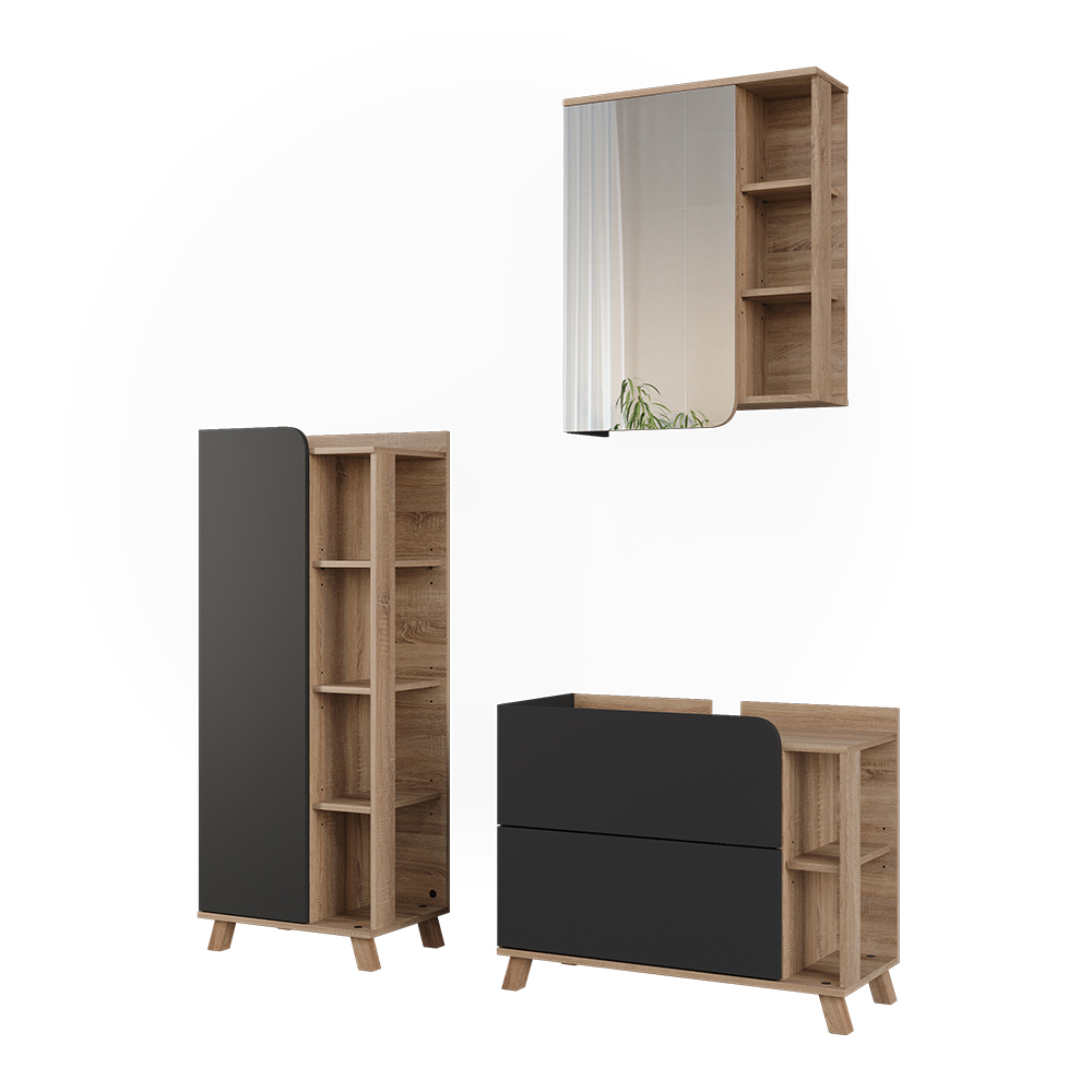 Badmöbel-set Karen, Anthrazit/sonoma, 3-teilig, Vicco