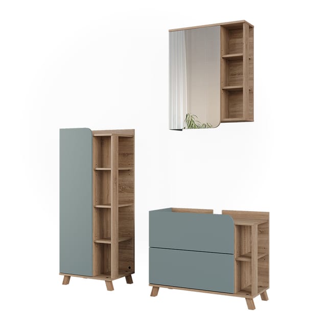 Badmöbel-set Karen, Blau/sonoma, 3-teilig, Vicco