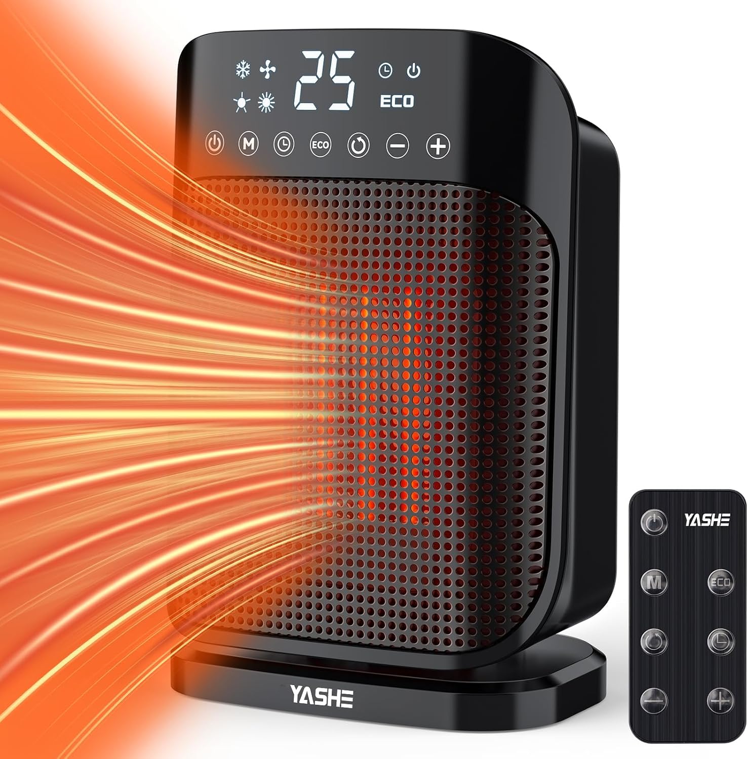 Yashe Keramik-heizlüfter Ptc924r-h, 1800 W, 75° Oszillation, Schwarz