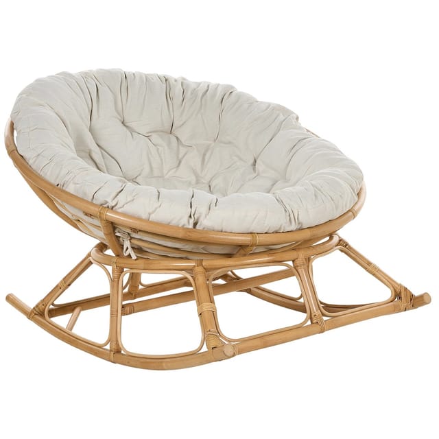 Beliani - Schaukelstuhl Natur / Beige aus Rattan mit Kissen Boho Stil Indoor Outdoor