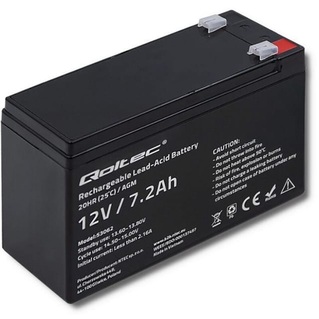 Qoltec - 53062 Batterie für Ups System Verschlossene Bleisäure (vrla) 12 v 7.2 Ah