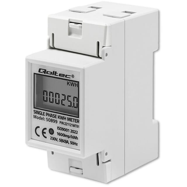 Einphasiger elektronischer Einphasen-Energiezähler Verbrauchszähler für DIN-Schiene 230V lcd 2P - Qoltec