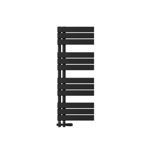 Badheizkörper Flach 1041x400 mm Schwarz Handtuchwärmer Handtuchtrockner, Panel Handtuchhalter Seitenanschluss für Bad Warmwasser 456W - Emke