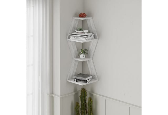 Decortie - Sablor Modern Corner Shelf 86cm Narrow - Ancient White - Ancient White