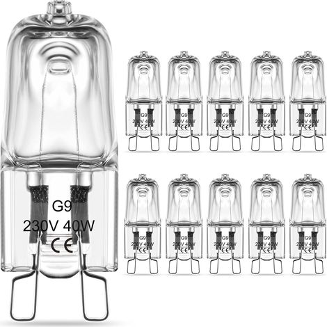 G9 40w Halogenlampe, Warmweiß 2800k, 230v, 370lm, Dimmbar, Flimmerfrei, 360° Abstrahlwinkel, 10er-pack