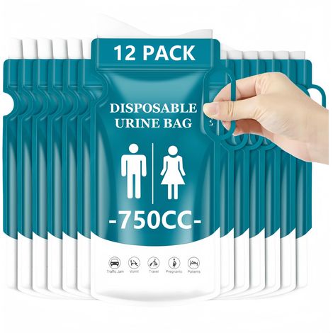 Einweg-urinbeutel, 12er-packung Mit Griff, 750 Ml, Für Notfälle, Für Männer, Frauen, Schwangere, Patienten, Kinder, Reisen, Auto, Camping Und Wandern