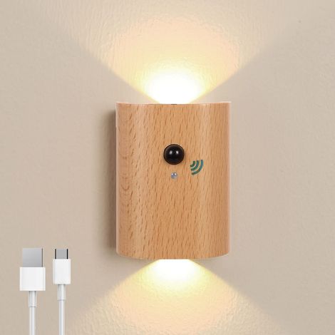 Wiederaufladbare Led-wandleuchte Mit Bewegungsmelder, Usb-anschluss, Kein Bohren Erforderlich, Für Schlafzimmer, Nachttisch, Flur, Wohnzimmer, Holz-innenbeleuchtung