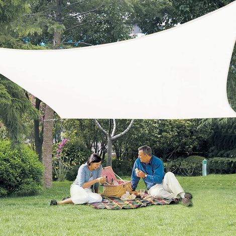 Rechteckiges Sonnensegel 3x4m, Atmungsaktives Hdpe-gewebe, 95% Uv-schutz, Für Garten Und Terrasse, Creme