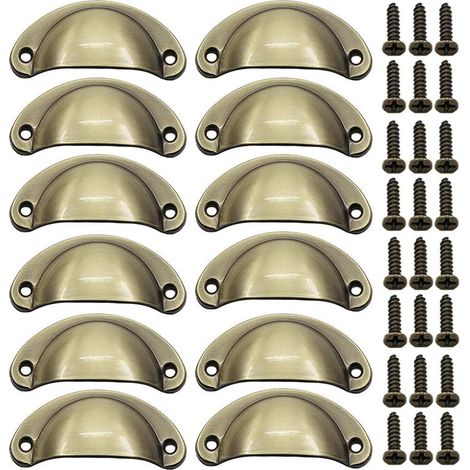 12 X Vintage Muschel-schubladengriffe – Küchenschrankknöpfe Aus Eisen-nickel-legierung – Halbmondförmig, 8,1 X 3,5 Cm, Gebürstete Bronze