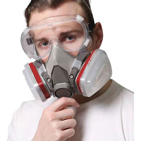18-in-1 Schutzmaske, Farbmaske, Wiederverwendbar, Gasatemschutzmaske Mit Filter Für Sprühen, Lackieren, Arbeiten, Chemikalien, Heimwerken, Schleifen – Grau (set)