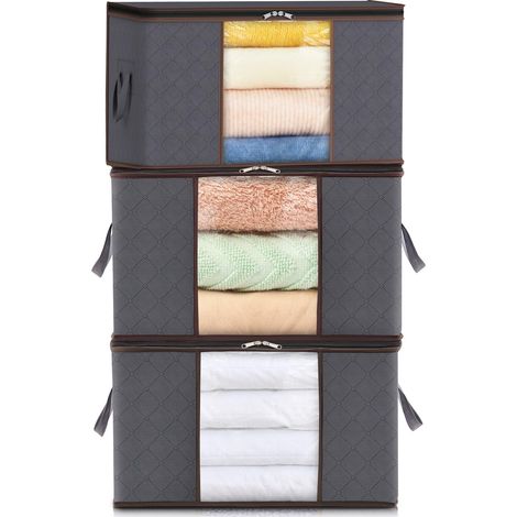 3er-set Aufbewahrungstaschen À 75 Liter, Faltbare Kleiderboxen, Aufbewahrungsboxen Für Unter Das Bett, Umzugskartons, Bettdecken Zur Aufbewahrung Von Kleidung, Decken Und Spielzeug, Grau