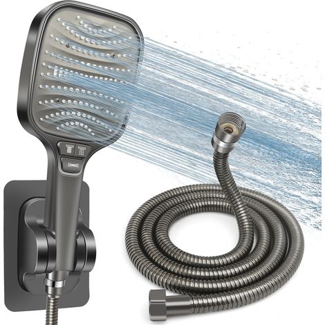 Hochdruck-duschset Gegen Kalk, 120 Mm, 8 Strahlarten, 1,5 M Edelstahl-duschschlauch, Kein Bohren Erforderlich, Wassersparender Duschkopf, Für Badezimmer Geeignet (grau)
