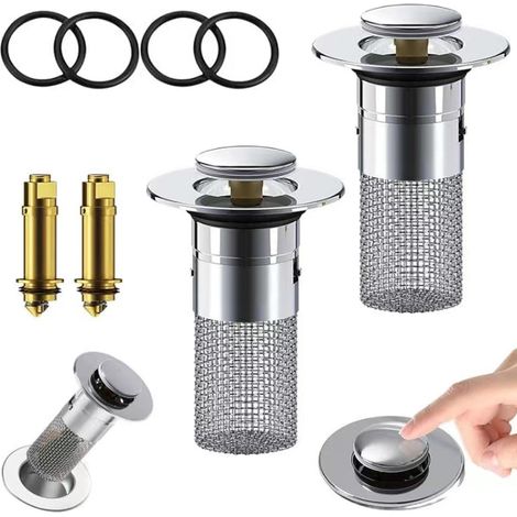 2-teiliger Universeller Edelstahl-ablaufstopfen Mit Pop-up-funktion – Verstopfungsschutzfilter Mit Sieb Für Spüle, Badewanne Und Küche