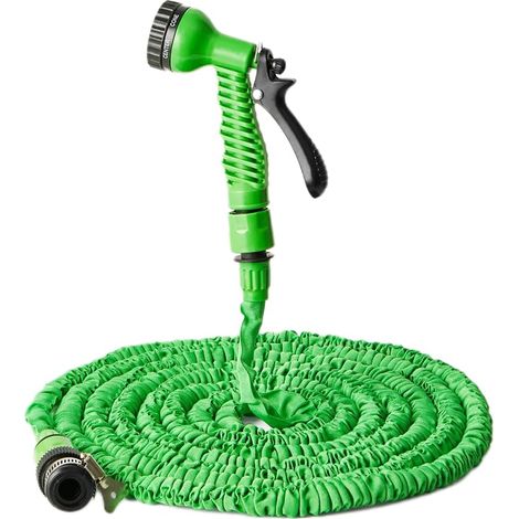 7,5 M Langer, Dehnbarer Grüner Gartenschlauch – 7 Sprühfunktionen, 2 Anschlüsse, Leicht Und Kompakt – Ideal Für Garten, Rasen, Haus Und Auto