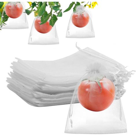 100 Stück Schutzbeutel Für Obst, Wiederverwendbare Netze Mit Kordelzug, Schädlingssicher Für Tomaten, Blaubeeren, Kleine Früchte Und Gartengemüse (weiß)