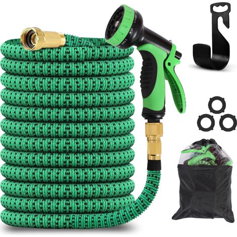 15 M/50 Fuß Ausziehbarer Gartenschlauch, Einziehbar Mit 10 Sprühmustern, Verstellbar Mit 3/4"-adaptern, Grün, Geeignet Für Garten- Und Autowäsche