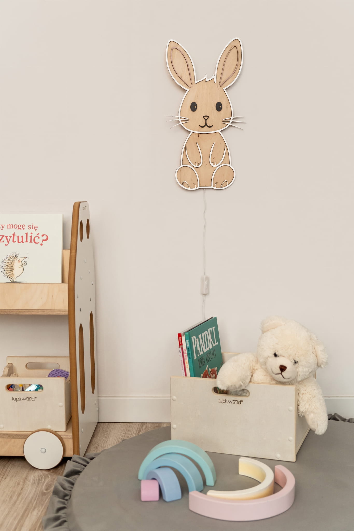 Hölzerne Hasenlampe Fürs Kinderzimmer - Nachttischlampe Für Kinder - Tupti.lights