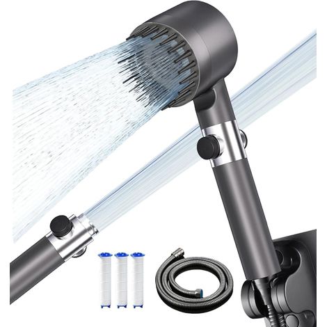 Hochdruck-duschkopf Mit Anti-kalk-funktion Und Filter – 4 Strahlarten, 1,5 M Schlauch Und Halterung Inklusive – Hellgrau, Wassersparend