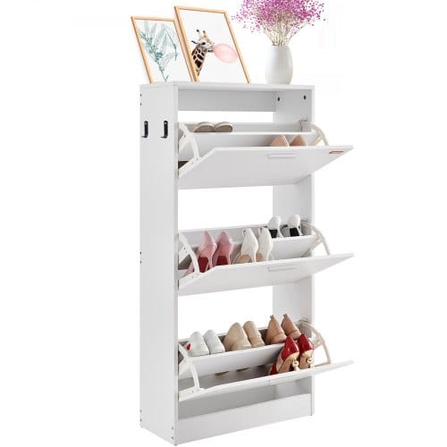 Mophorn - Vevor Schuhschrank Schmal, Schuhregal Weiß, 600 X 237 X 1200 Mm Schuhkipper Mit 3 Klappen + Oberem Staufach, Schuhkommode 45,35 Kg Tragfähigkeit, Aufbewahrungsschrank Schuh Massivholz Für Flur