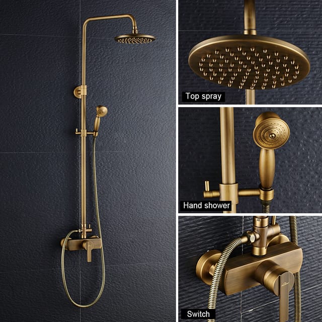 Auralum Retro Einhebelbrausegarnitur, ausziehbare Brausegarnitur mit Handbrause + Regenbrausekopf, ohne Armatur, Antik Kupfer
