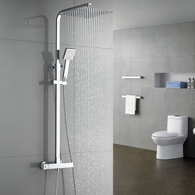 Duschsäule Mit Thermostatmischer Aus Edelstahl – Duschset Mit 10-zoll-duschkopf Und Handbrause-duschsystem – Höhenverstellbar Von 80 Cm Bis 120 Cm - Auralum