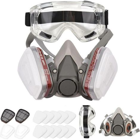 Wiederverwendbare Halbmasken-atemschutzmaske 6200 – Atemschutz Gegen Gase Und Staub – Inklusive Schutzbrille Und 10 Baumwollfiltern