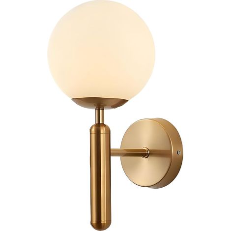Wandleuchte Mit Weißer Glaskugel, 150 Mm, Weißer Glaskugel Mit Sockel Aus Goldfarbenem Messing (goldmessing)