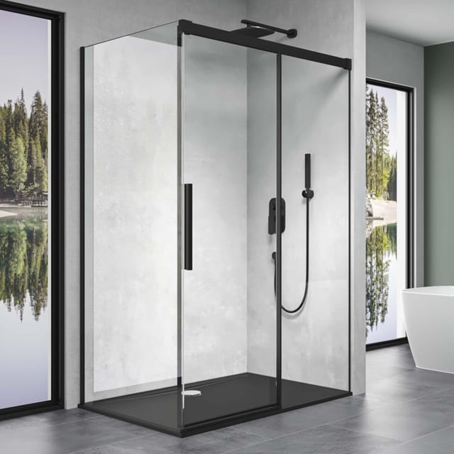 Duschkabine Eckdusche schwarz BxTxH 75x130x195cm Schiebetür mit Soft-Close Rechts-oder Linkseinstieg ESG-Sicherheitsglas Klarglas inkl.