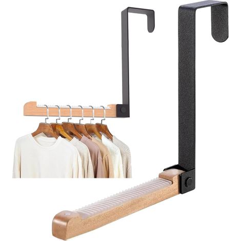 Klappbarer Türhänger – Wandhalterung Aus Metall Und Holz Für Türen Bis Zu 4,5 Cm Dicke – Inklusive Kleiderbügel – Platzsparendes Design
