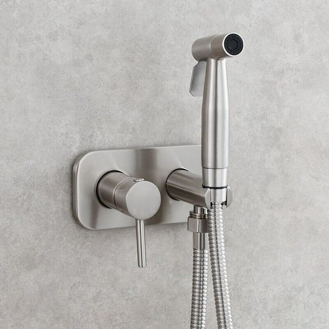 Wc-duschset, Wc-bidet-spray, Bidet-duschbrause, Messing-set, Wandmontage, Handbrause-mischer-set, Silber