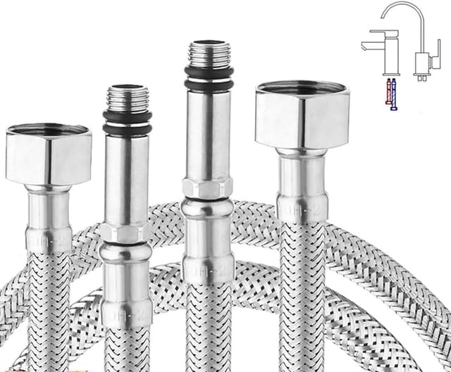 2er-Pack geflochtener flexibler Edelstahlschlauch für Monoblock-Küchen-/Waschtischarmatur, 1/2-Anschluss, 600 mm lang - Ahlsen