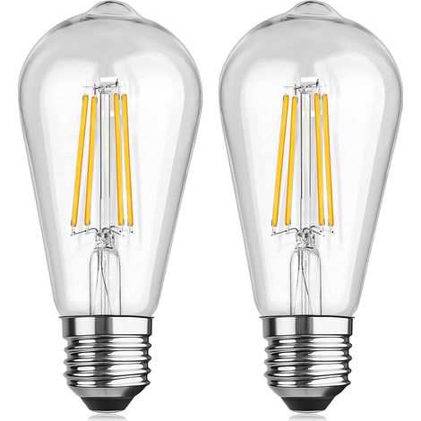 E27 Vintage St64 Led-lampe, Warmweiß 2700k, 6w (entspricht 60w), 600lm, Nicht Dimmbar, Für Zuhause, Bar, Café, Restaurant, 2er-pack
