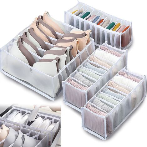 Schubladenorganizer Für Unterwäsche, Bh-aufbewahrungsbox, Faltbarer Unterwäsche-organizer, Schubladeneinteiler, Fächeraufbewahrung Für Slips Und Socken, 4-teilig