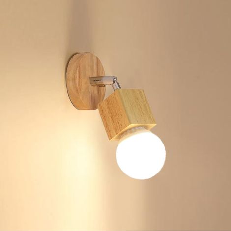 Retro-industrie-wandleuchte Aus Holz Mit 350°-drehung – E27-fassung – Quadratische Wandleuchte Für Schlafzimmer, Flur, Bar – Inneneinrichtung