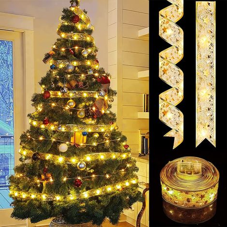 Glänzende Lichterkette Mit Bändern, Led-weihnachtsbeleuchtung, Batteriebetriebene Lichterkette Für Den Weihnachtsbaum, Lichterkette Mit Bändern Für Den Weihnachtsbaum, 5 M Langes Weihnachtsbaum-dekora