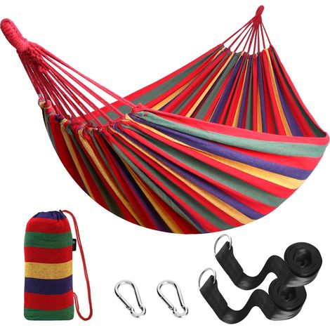 Hängematte Für 2 Personen, 220 X 150 Cm, 330 Cm Gesamtlänge, 250 Kg Tragkraft, Gartenhängematte Für Drinnen Und Draußen, Doppelhängematte Aus Canvas, Rot