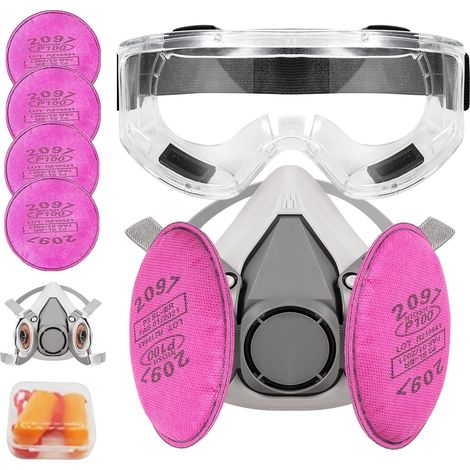 Wiederverwendbare Halbgesichtsmaske Mit 4 Filtern 2097, Schutzbrille Und Gehörschutz Für Lackierarbeiten, Staub, Chemikalien, Epoxidharz, Schneiden Und Polieren – Rot