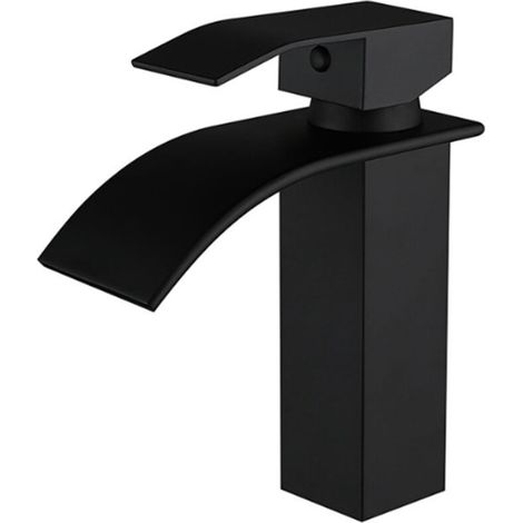 Badarmatur, Mischbatterie, Waschtischarmatur Aus Messing Mit Schwarzer Lackierung, Waschbeckenarmatur Im Wasserfall-stil