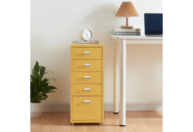 [en.casa] - Rollcontainer Kökar mit 5 Schubladen 69x28x41 cm Gelb