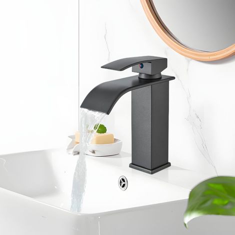 Wasserfall-waschtischarmatur, Einloch-zweiwege-waschtischmischer, Modernes Design, Schwarz